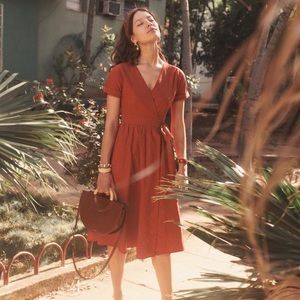 Sezane Midi Linen Wrap Dress